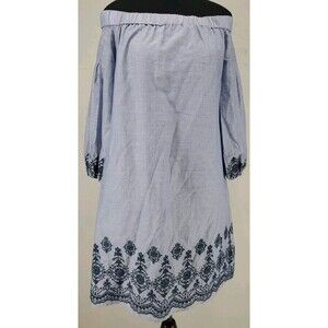 Seersucker Embroidered Boho Coastal Preppy Blue Dress | Vince Camuto‎ 10